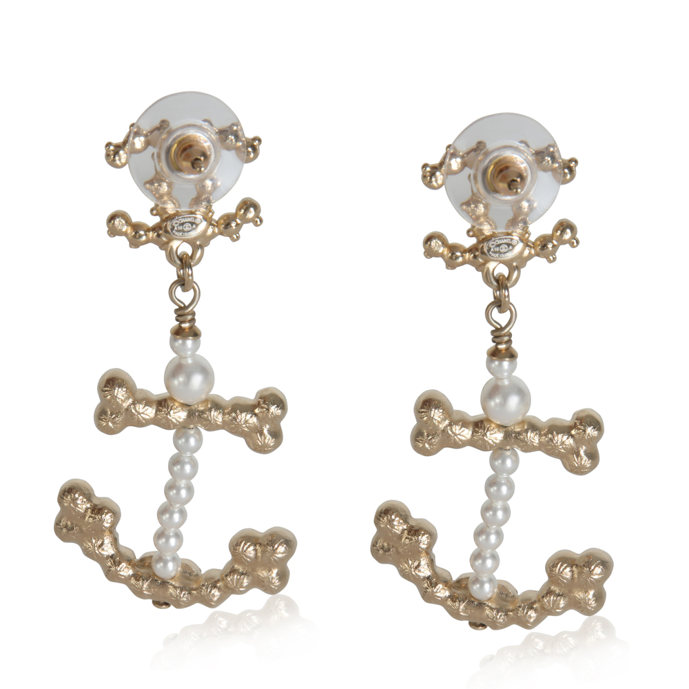 Chanel Gold-Plated  2018 Faux Pearl Anchor Earrings - Picture 3 of 5